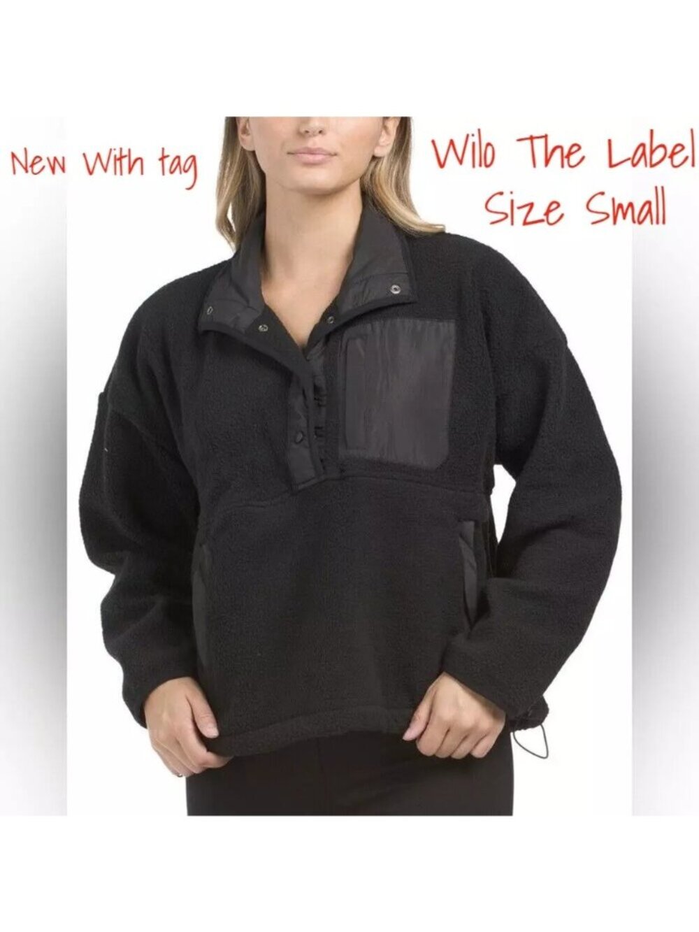 Wilo The Label Women's Small Black Fleece Pullover Sweatshirt - New With Tag